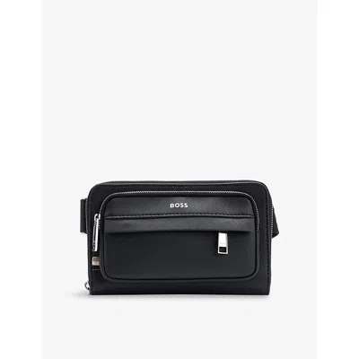 Hugo Boss Mens Black Logo-embossed Leather Cross-body Bag