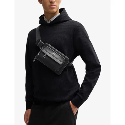 Hugo Boss Mens Black Logo-embossed Leather Cross-body Bag