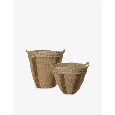 Ferm Living Natural Red Brown Mar Woven Baskets Set Of Two