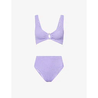 Hunza G Womens Lilac Nadine Pearly-hoop Crinkle Bikini Set