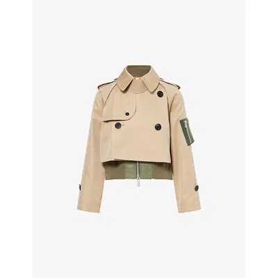 Sacai Layered Shell-trimmed Cotton-blend Gabardine And Knitted Jacket In Brown