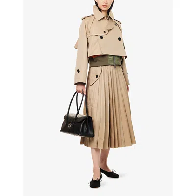 Sacai Layered Shell-trimmed Cotton-blend Gabardine And Knitted Jacket In Brown