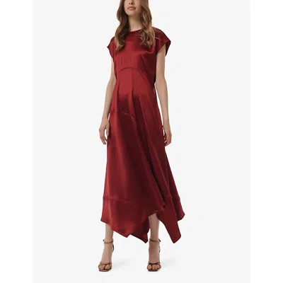 Leem Womens Red Panelled Asymmetric-hem Satin Maxi Dress