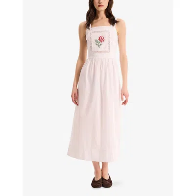 Omnes Womens White Rosabella Floral-embroidered Cotton Midi Dress