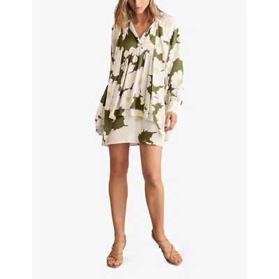 Reiss Womens Ivory Green Neva Floral-print Cotton Mini Dress In Multi