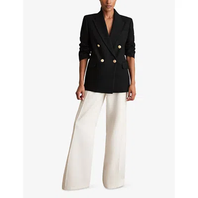 Reiss Womens Black Eden Relaxed-fit Double-breasted Linen-blend Blazer In Black