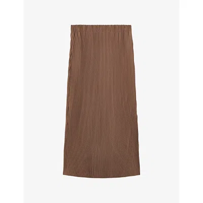 Reiss Womens Chocolate Pippa Pleated Stretch-jersey Midi Skirt In Brown