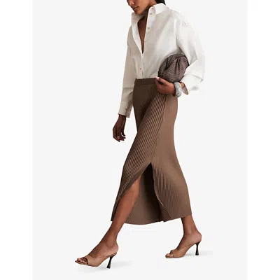 Reiss Womens Chocolate Pippa Pleated Stretch-jersey Midi Skirt In Brown