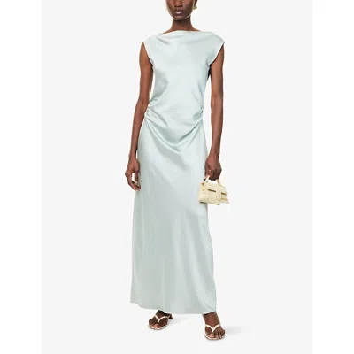 4th & Reckless Womens Sage Anais Ruched Woven Maxi Dress In Silver