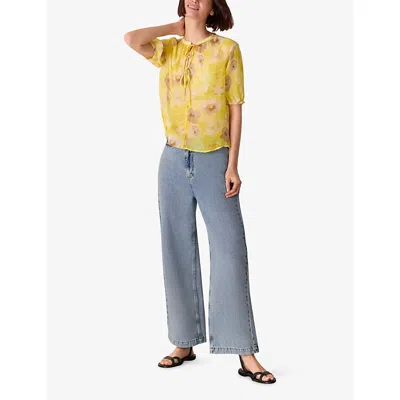 Whistles Womens Yellow Floral-print Relaxed-fit Lyocell Blouse