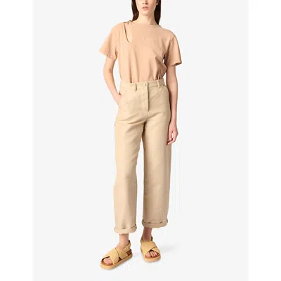 Maje Womens Beige Jewel-embellished Short-sleeve Cotton T-shirt