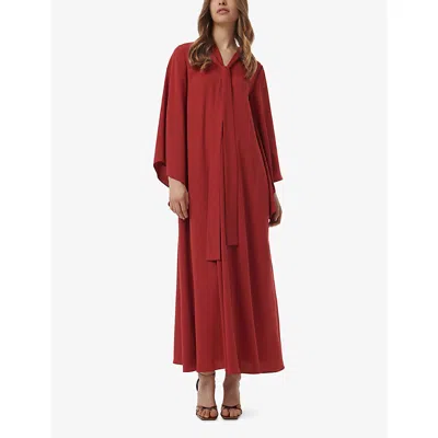 Leem Womens Red Tie-detail Bell-sleeve Woven Maxi Dress