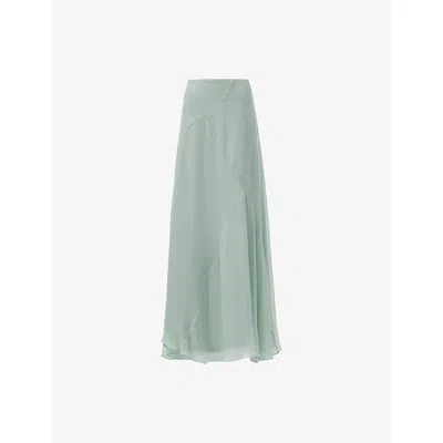 Leem Womens Blue Asymmetric-panel High-waist Chiffon Midi Skirt