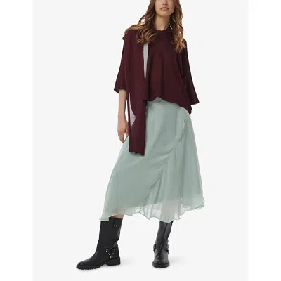 Leem Womens Blue Asymmetric-panel High-waist Chiffon Midi Skirt