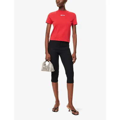 Jacquemus Womens Red 1 Logo-patch Cropped Stretch-cotton T-shirt Xl