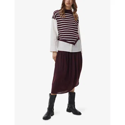 Leem Womens Purple Gathered-pleat Asymmetric-hem Woven Midi Skirt Xl