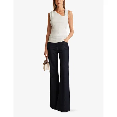 Reiss Womens White Jody Asymmetric-neck Stretch-cotton Top In White