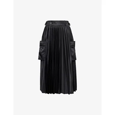 Sacai Womens Black Pleated Wrap-front Woven Midi Skirt In Black
