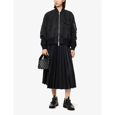 Sacai Womens Black Pleated Wrap-front Woven Midi Skirt In Black