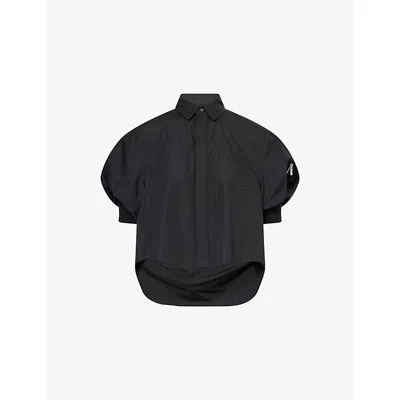 Sacai Womens Black Shell-short-sleeves Crop Woven Shirt