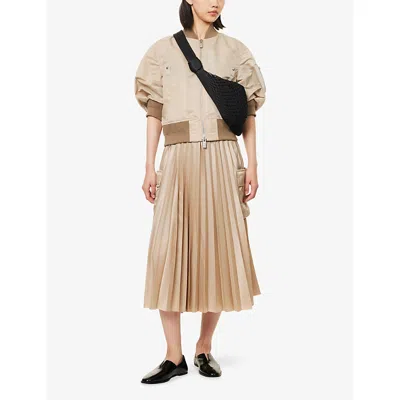 Sacai Womens Beige Pleated Wrap-front Woven Midi Skirt