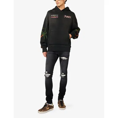 Amiri Hooded Sweatshirt With Front Pocket And Palm Tree Motif In Black