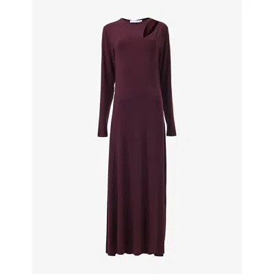 Leem Womens Purple Cut-out Gathered Stretch-jersey Maxi Dress