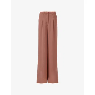 Leem Womens Brown Pleated Wide-leg High-rise Woven Trousers