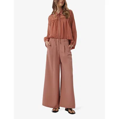 Leem Womens Brown Pleated Wide-leg High-rise Woven Trousers