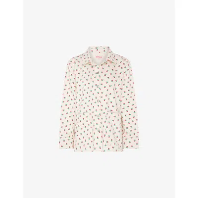 Omnes Womens White Magnus Floral-print Denim Overshirt