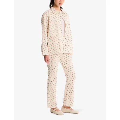 Omnes Womens White Magnus Floral-print Denim Overshirt