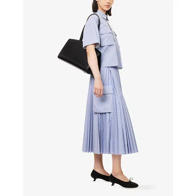 Sacai Womens Light Blue Stripe Striped Pleated Cotton-blend Midi Skirt