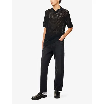7 For All Mankind Ens Crochet Black Regular-fit Cotton-crochet Polo Shirt Xl