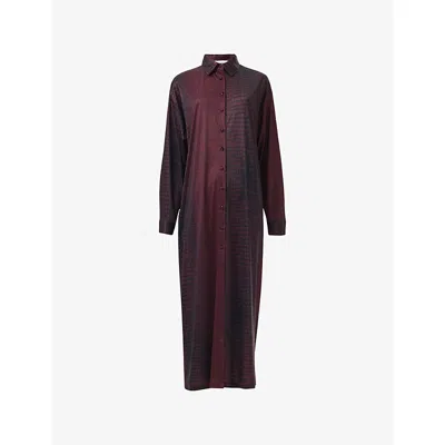 Leem Womens Purple Abstract-print Relaxed-fit Stretch-woven Maxi Shirt