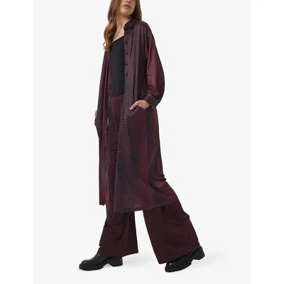 Leem Womens Purple Abstract-print Relaxed-fit Stretch-woven Maxi Shirt