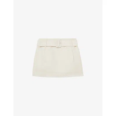 Reiss Womens White Mia Belted-waist Textured Stretch-cotton Mini Skirt