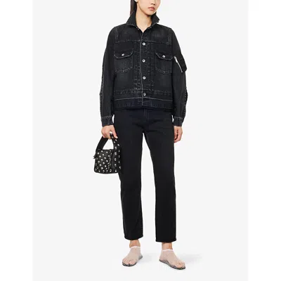 Sacai Womens Black Contrast-shell Regular-fit Denim Jacket Xl In Black