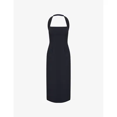 Odd Muse Womens Navy Polka Dot The Ultimate Muse Halterneck Stretch-woven Midi Dress
