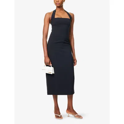 Odd Muse Womens Navy Polka Dot The Ultimate Muse Halterneck Stretch-woven Midi Dress