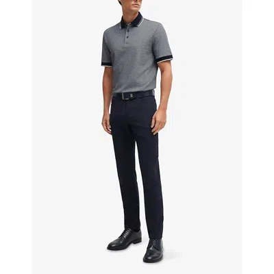 Hugo Boss Mens Dark Blue Logo-embroidered Short-sleeve Cotton Polo In Black