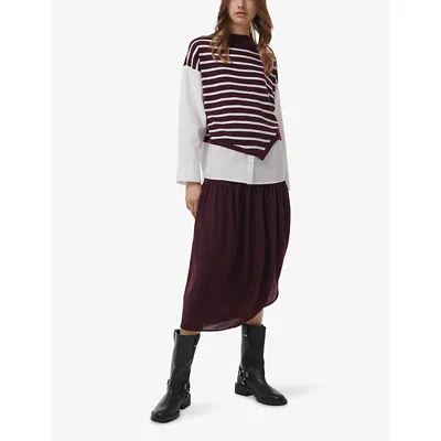 Leem Womens Purple Striped-panel Relaxed-fit Knitted And Cotton Shirt