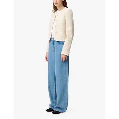 Claudie Pierlot Womens Naturels Round-neck Button-down Tweed Jacket In White