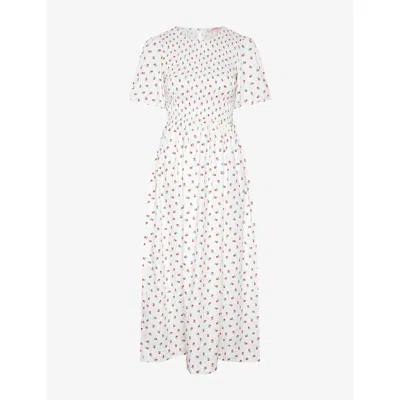 Omnes Womens White Terri Floral-print Cotton Midi Dress