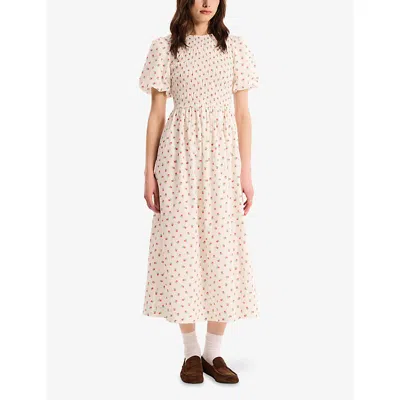 Omnes Womens White Terri Floral-print Cotton Midi Dress