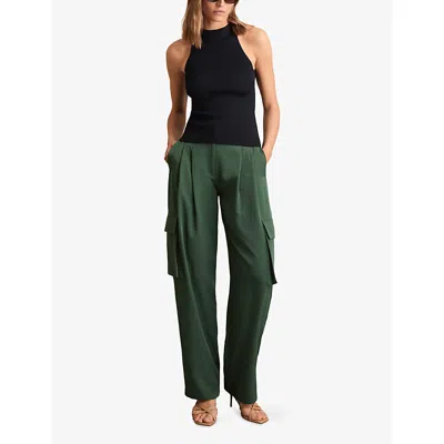 Reiss Womens Green Orla Front-pleat Wide-leg Stretch-woven Trousers In Green