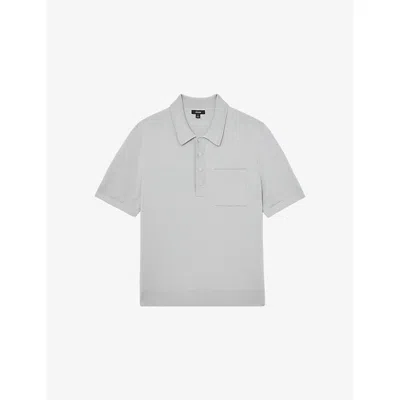Reiss Mens Ice Grey Blinker Patch-pocket Short-sleeve Stretch-knit Polo Xl In Gray