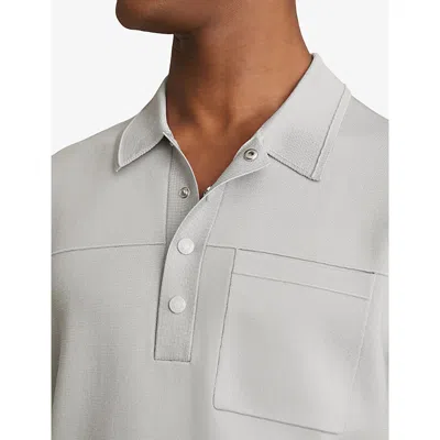 Reiss Mens Ice Grey Blinker Patch-pocket Short-sleeve Stretch-knit Polo Xl In Gray