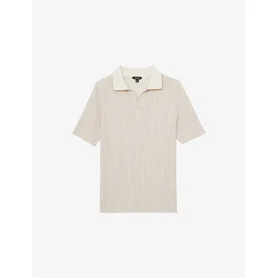Reiss Mens Ecru Taupe Brown Hall Knitted Cotton-blend Polo Shirt In Neutral
