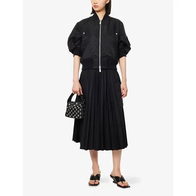 Sacai Womens Black Pleated Wrap-front Woven Midi Skirt