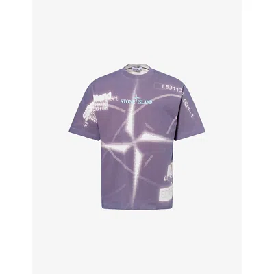 Stone Island Cotton Crew Neck T-shirt With Graphic Print In Gray
